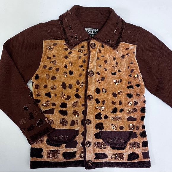 Berek Vintage Chenille Button Front Cardigan Beaded Sequins Giraffe Sweater - Picture 9 of 9